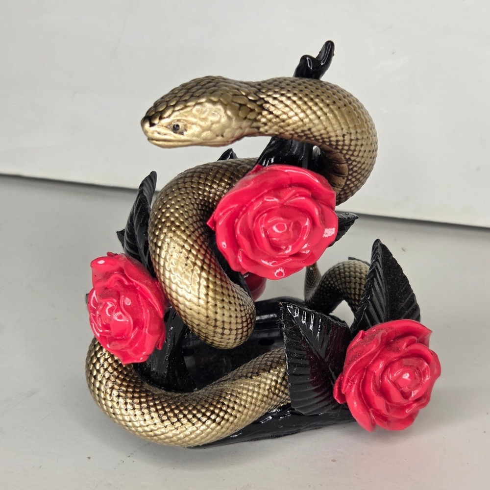 Bath & Body Works Snake and Roses Foaming Soap Holder Gold Serpent Red Flowers